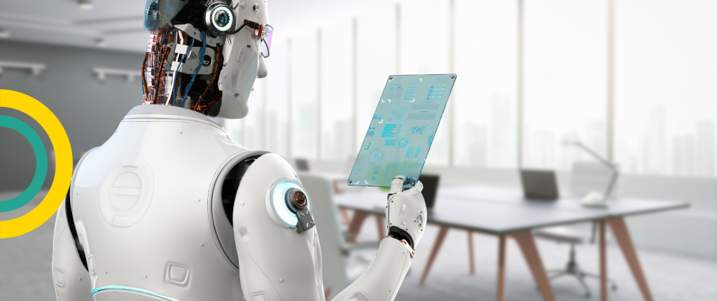 ai robot managing a business using artificial intelligence automation