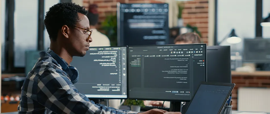 Computer science student learning coding and digital skills