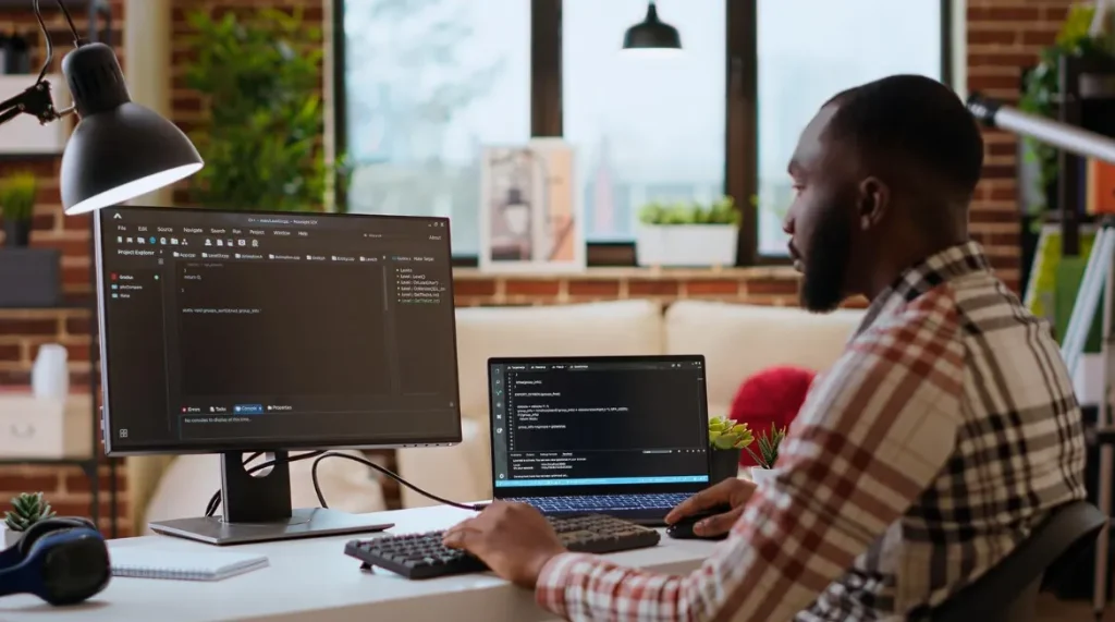 Computer science student learning programming and digital skills