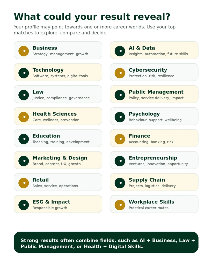 career pathway map for business technology law health education finance and AI